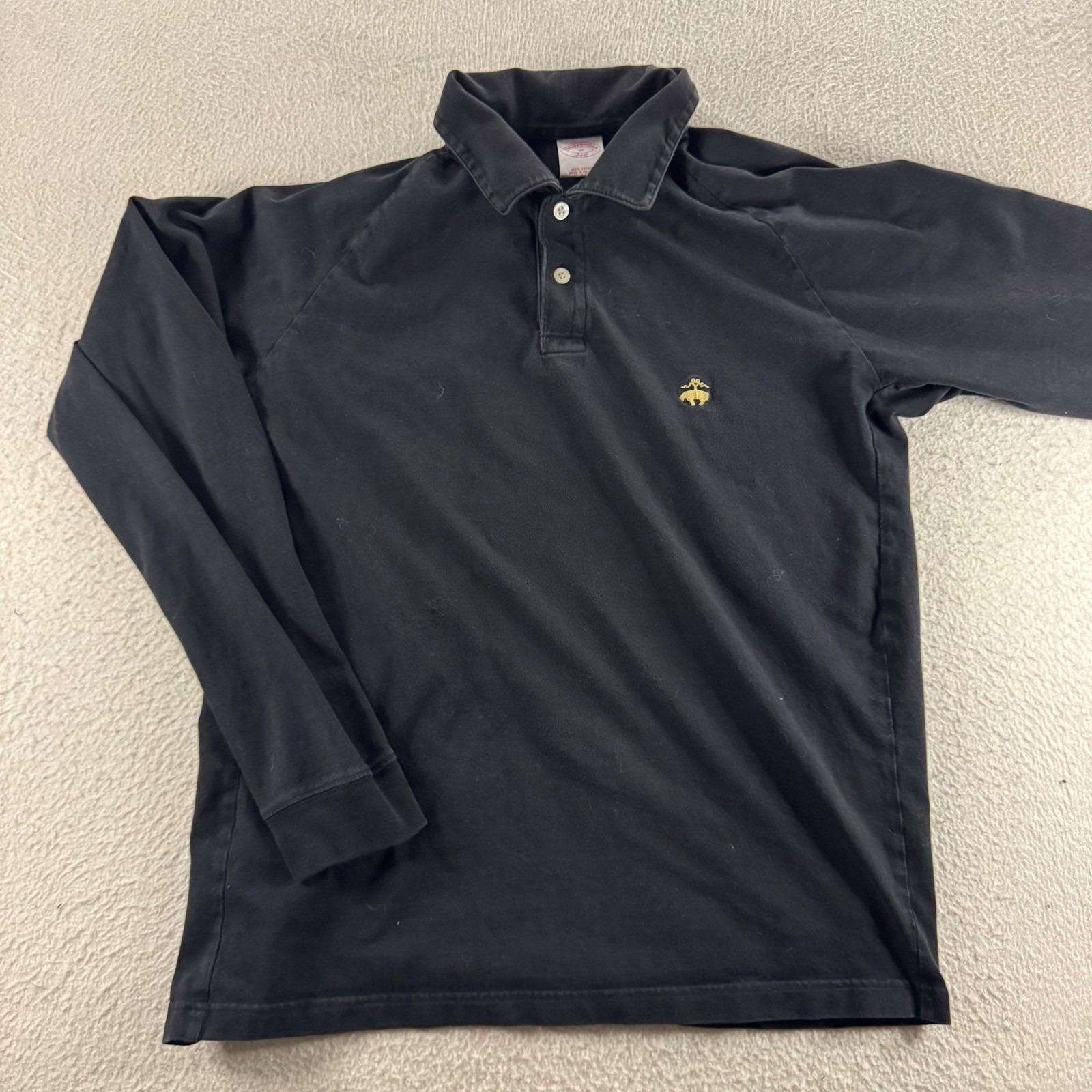 Brooks Brothers 346 Polo Shirt Mens Medium Black Good Long Sleeve Cotton Logo